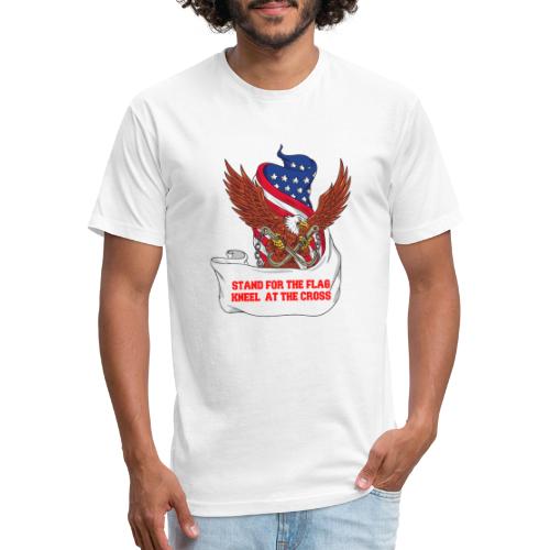 Stand For The Flag Kneel At The Cross - Men’s Fitted Poly/Cotton T-Shirt