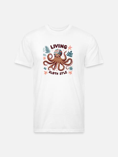 A funny sloth octopus - Unisex Poly/Cotton T-Shirt - white