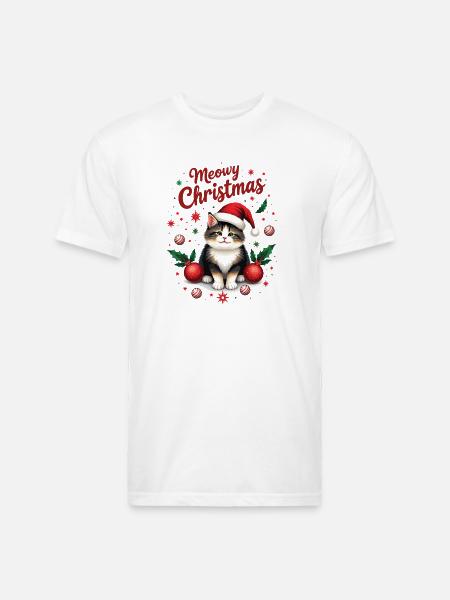 Meowy Christmas - Unisex Poly/Cotton T-Shirt - white