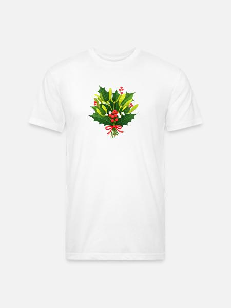 Festive Holly Botanical Design - Unisex Poly/Cotton T-Shirt - white