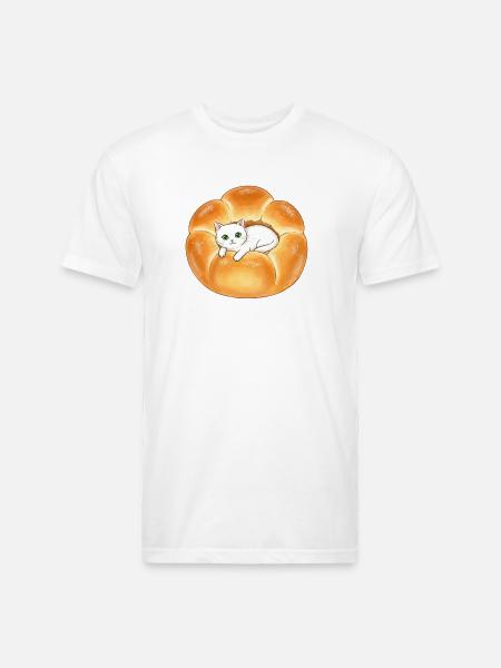 Whimsical Cat in Bread Illustration - Unisex Poly/Cotton T-Shirt - white