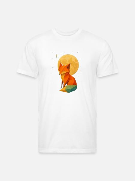 Low-Poly Fox Moonlit Night - Unisex Poly/Cotton T-Shirt - white