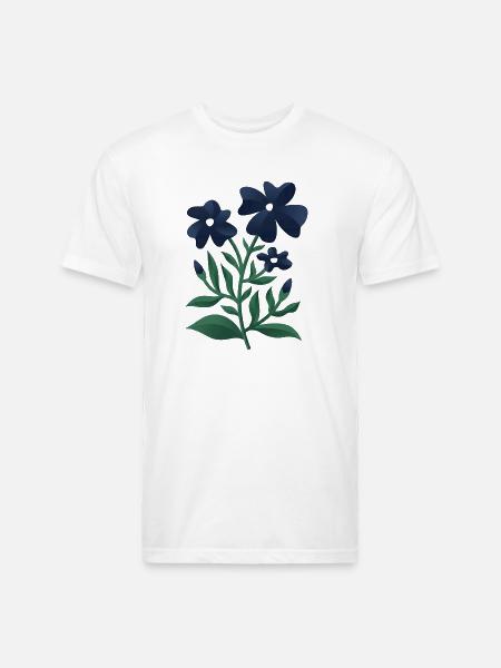 Midnight Blue Bloom Botanical Print - Unisex Poly/Cotton T-Shirt - white