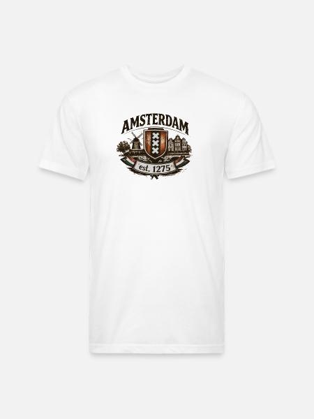 Amsterdam – Windmill & Canal Crest - Unisex Poly/Cotton T-Shirt - white