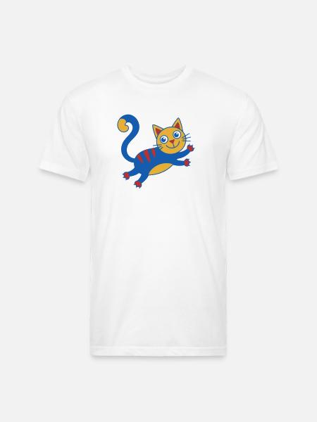 Vibrant Blue Cat Cartoon - Unisex Poly/Cotton T-Shirt - white