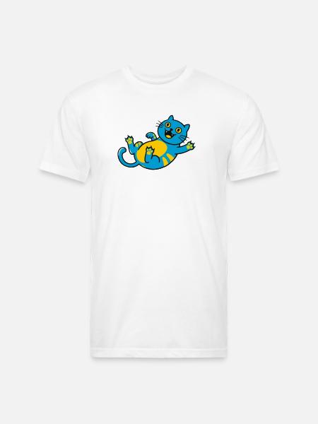 Blue Cat Playful Belly Art - Unisex Poly/Cotton T-Shirt - white