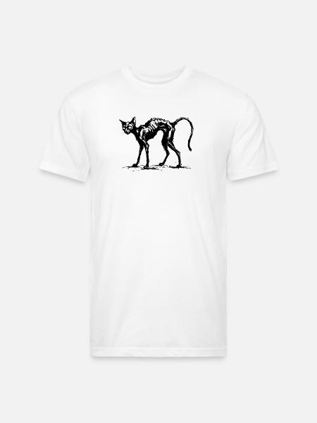 Spooky Black Cat : Charcoal Sketch - Unisex Poly/Cotton T-Shirt - white