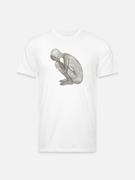 Wireframe Kneeling Figure - Unisex Poly/Cotton T-Shirt - white