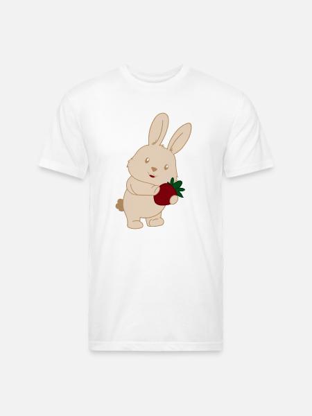 Bunny Holding Strawberry Charm - Unisex Poly/Cotton T-Shirt - white