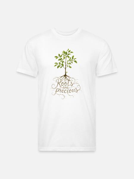 "Roots Are Precious" Tree Design - Unisex Poly/Cotton T-Shirt - white