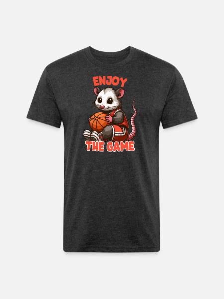 Opossum With Basketball - Unisex Poly/Cotton T-Shirt - heather black