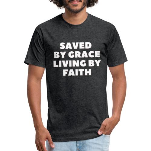 Saved By Grace Living By Faith - Men’s Fitted Poly/Cotton T-Shirt