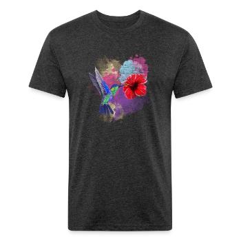 Pretty Bird Animal Hibiscus Flower Hummingbird - Unisex Poly/Cotton T-Shirt - heather black - Front - Jose (178cm)