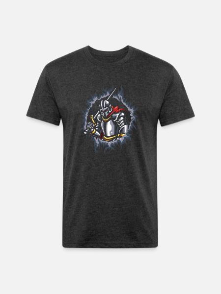 Knight With Halftone Fire Background - Unisex Poly/Cotton T-Shirt - heather black