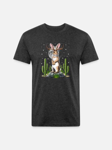 Jackalope Cryptid Rabbit - Unisex Poly/Cotton T-Shirt - heather black