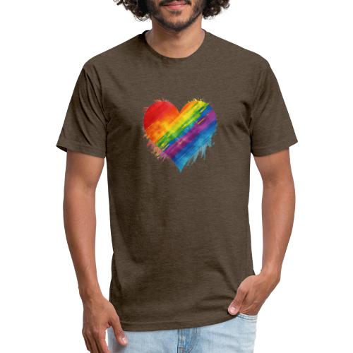Watercolor Rainbow Pride Heart - LGBTQ LGBT Pride - Men’s Fitted Poly/Cotton T-Shirt