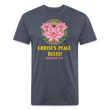 Christ’s Peace Rules! Colossians 3:15 Lotus Flower - Unisex Poly/Cotton T-Shirt - heather navy - Front - Jose (178cm)
