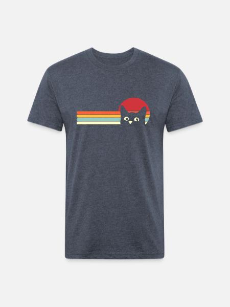 Cat Retro Sunset Cat Face - Unisex Poly/Cotton T-Shirt - heather navy