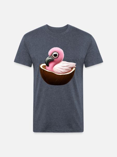 Coconut Flamingo - Unisex Poly/Cotton T-Shirt - heather navy