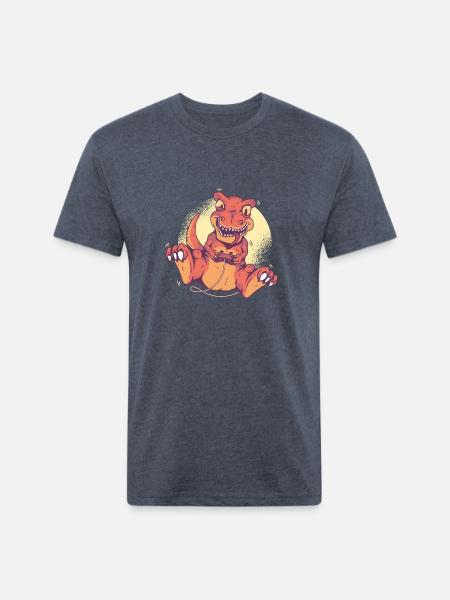 Dino Gamer - Unisex Poly/Cotton T-Shirt - heather navy