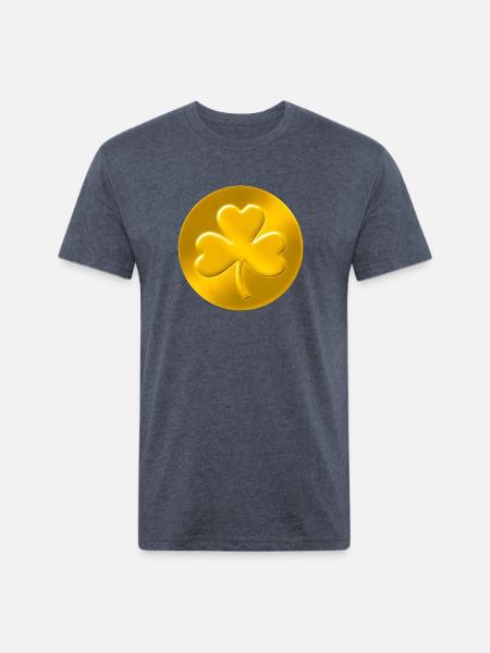 Lucky Shamrock Coin - Unisex Poly/Cotton T-Shirt - heather navy