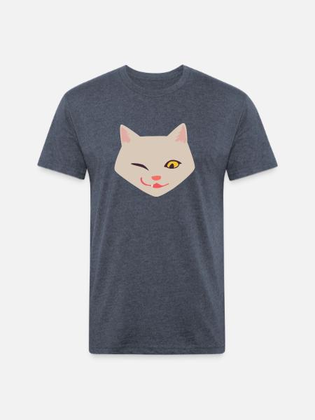 Cat Face Funny - Unisex Poly/Cotton T-Shirt - heather navy
