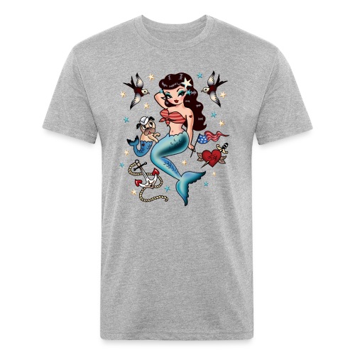 Tattoo Flash Pinup Mermaid - Fitted Cotton/Poly T-Shirt by Next Level