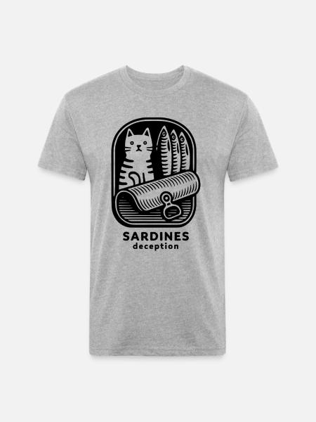 Funny Cat Sardines Deception - Unisex Poly/Cotton T-Shirt - heather gray