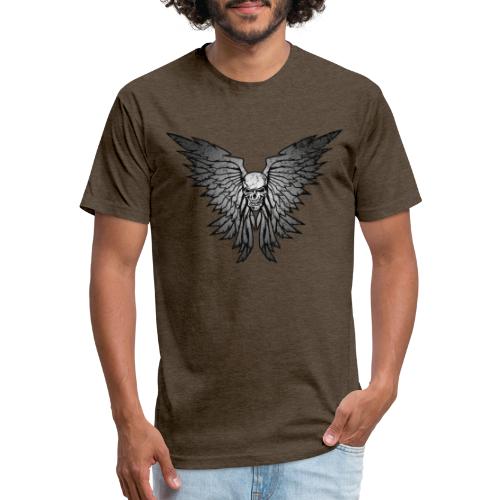 Classic Distressed Skull Wings Illustration - Men’s Fitted Poly/Cotton T-Shirt