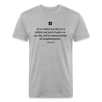 1 John 1:9 Bible Verse - Unisex Poly/Cotton T-Shirt - heather gray - Front - Jose (178cm)