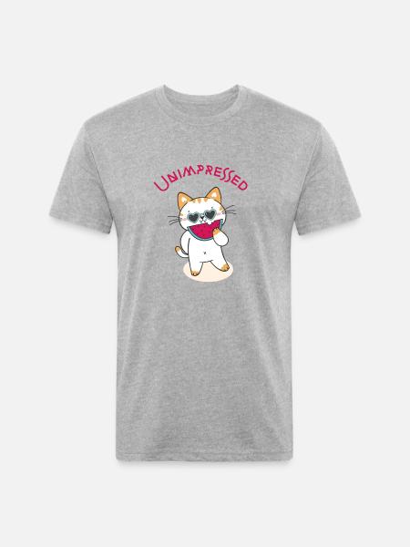 Unimpressed Funny Angry Cat - Unisex Poly/Cotton T-Shirt - heather gray