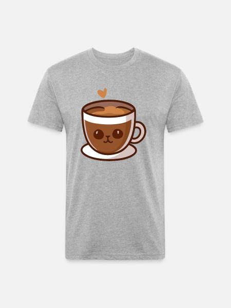 Coffee Cup Cat Face - Unisex Poly/Cotton T-Shirt - heather gray