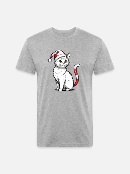 White Christmas Cat - Unisex Poly/Cotton T-Shirt - heather gray