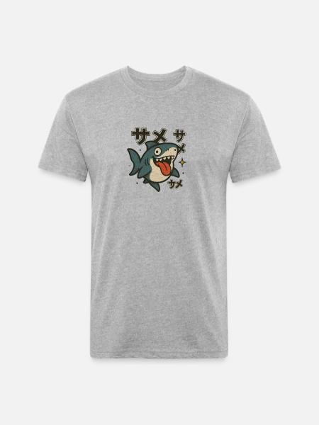 Silly Kawaii Shark Japanese - Unisex Poly/Cotton T-Shirt - heather gray