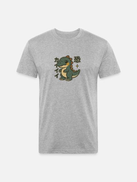 Adorable Dino Japanese - Unisex Poly/Cotton T-Shirt - heather gray