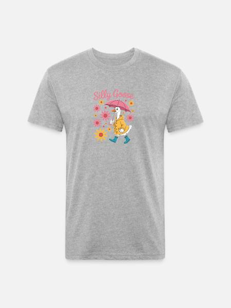 Silly Goose With Umbrella - Unisex Poly/Cotton T-Shirt - heather gray