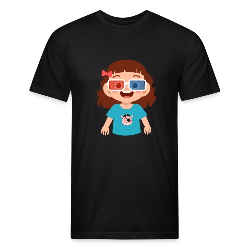 Girl red blue 3D glasses doing Vision Therapy - Fitted Cotton/Poly T-Shirt by Next Level