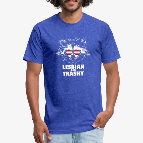 Lesbian and Trashy Raccoon Sunglasses Lesbian - Fitted Cotton/Poly T-Shirt by Next Level