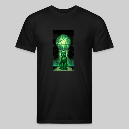 Green Satanic Cat and Pentagram Stained Glass - Fitted Cotton/Poly T-Shirt by Next Level