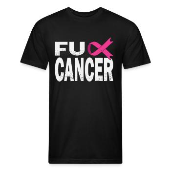 Fuck Cancer breast cancer pink ribbon slogan fight - Unisex Poly/Cotton T-Shirt - black - Front - Jose (178cm)