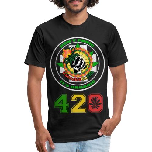 Playful 420 On Fire Organic Weed Marijuana Design - Men’s Fitted Poly/Cotton T-Shirt