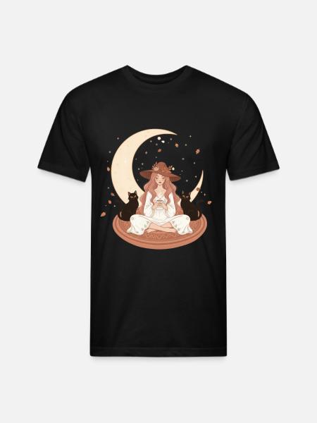 Enchanted Autumn Witch & Moonlight - Unisex Poly/Cotton T-Shirt - black