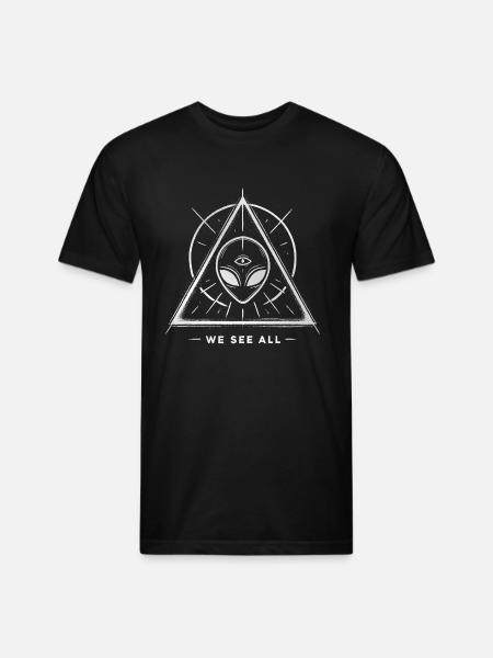 Alien Symbol We See All Cosmic Mystery Tee - Unisex Poly/Cotton T-Shirt - black