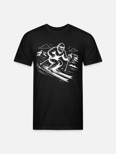 Bigfoot Sasquatch Skier in the Mountains - Unisex Poly/Cotton T-Shirt - black