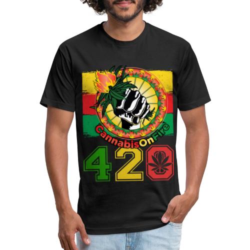 Antic 420 OnFire Herb Weed Marijuana Design - Men’s Fitted Poly/Cotton T-Shirt