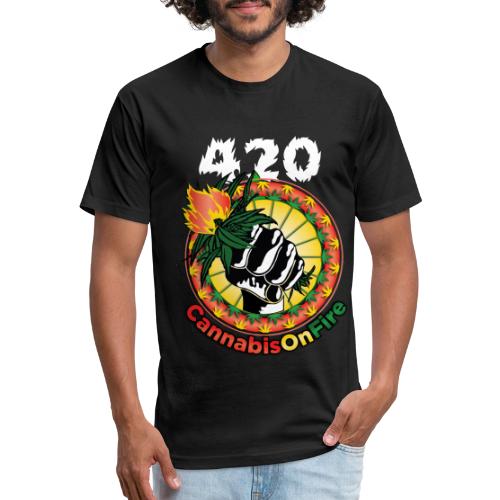 Whimsical 420 OnFire Time Weed Marijuana Design - Men’s Fitted Poly/Cotton T-Shirt
