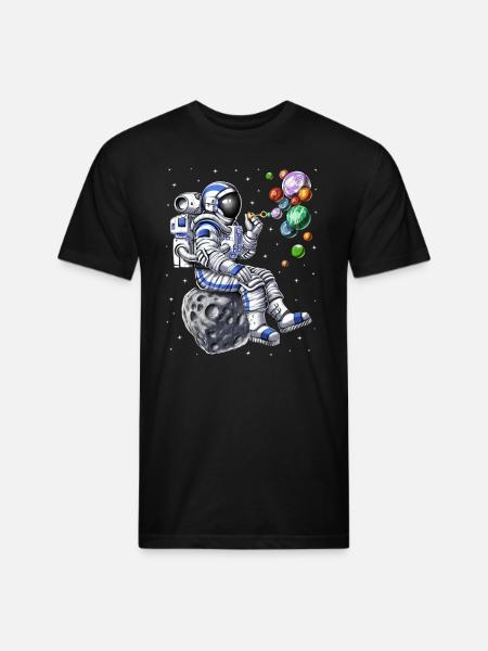 Astronaut Blowing Bubbles - Unisex Poly/Cotton T-Shirt - black