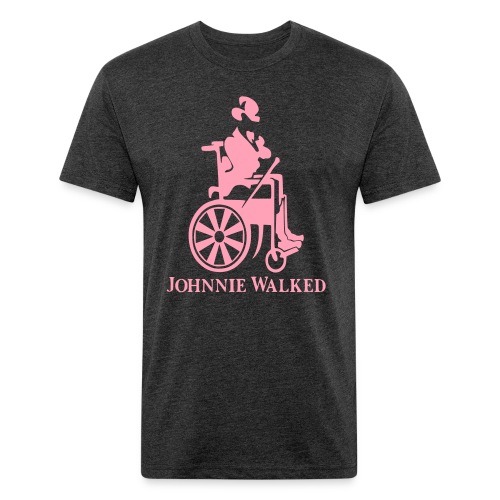 Johnnie Walked, Wheelchair fun, whiskey and roller - Fitted Cotton/Poly T-Shirt by Next Level