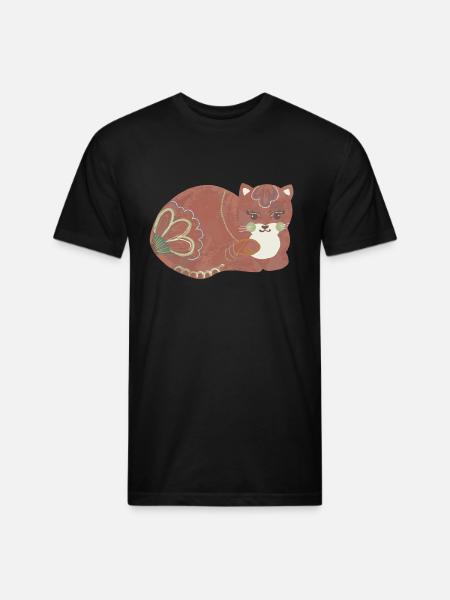 Folk art comfy cat - Unisex Poly/Cotton T-Shirt - black