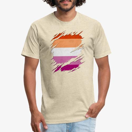 Lesbian Pride Flag Ripped Reveal - Fitted Cotton/Poly T-Shirt by Next Level